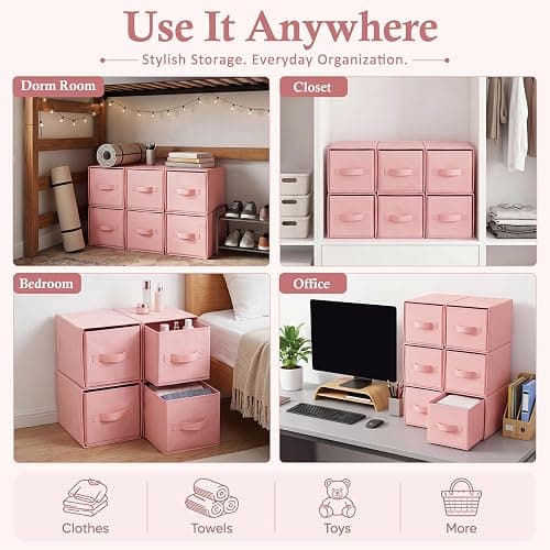 Weysat 6 Pack Large Dorm Stackable Drawers Dorm Essential Under Bed Storage Collapsible Closet Organizer with Drawers Shelf Storage Fabric, Clothes, Towels for College Bedroom Living Room(Pink) thumbnail 7