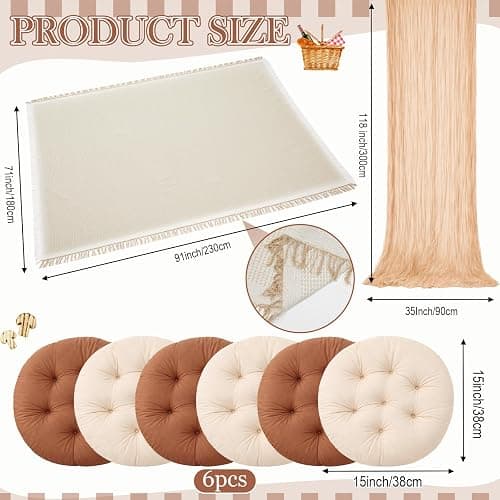 Frienda 91'' x 71'' Extra Large Outdoor Boho Picnic Blanket with Camel Table Runner and 6 Brown Floor Pillows Cushions for Picnic Party Camping Wedding Bachelorette Birthday Baby Shower Backyard Decor thumbnail 3