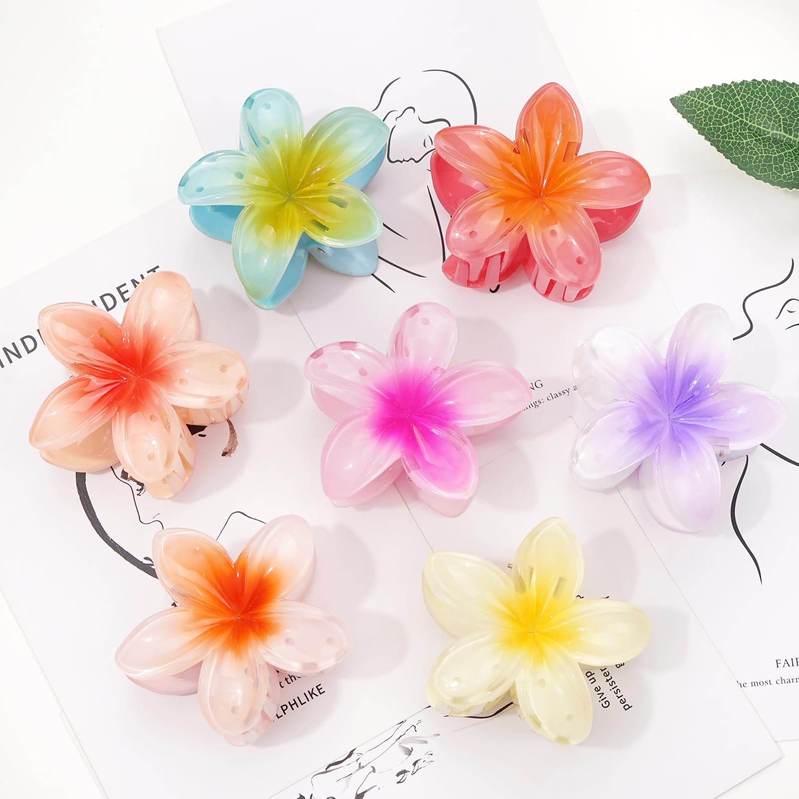 7 Pcs Hawaiian Claw Clips for Thick Hair,Flower Hair Clips Large Plumeria Clips Hibiscus Hair Clip Hair Accessories for Women thumbnail 5