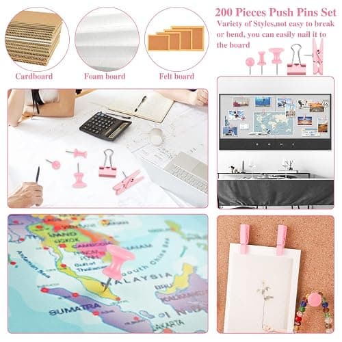 200 Pieces Pink Push Pins Thumb Tacks Cute Decorative Push Pins for Cork Board Bulletin Boards Wall Maps Pictures Office Supplies thumbnail 7