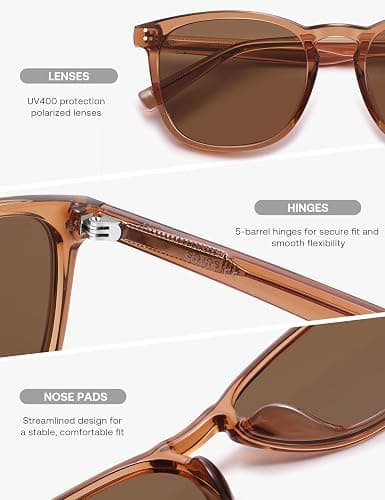 SOJOS Unisex Rounded Square Polarized Sunglasses TR90 Frame UV400 Protection Lightweight Retro for Women & Men thumbnail 6