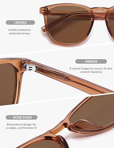 SOJOS Unisex Rounded Square Polarized Sunglasses TR90 Frame UV400 Protection Lightweight Retro for Women & Men thumbnail 7