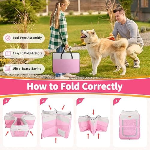 Seiyierr Dog Playpen, Portable Pet Play Pen Foldable Carrying Case, Puppy Pens Outsid for Small Cat Indoor/Outdoor, Removable Mesh Shade Cover thumbnail 9