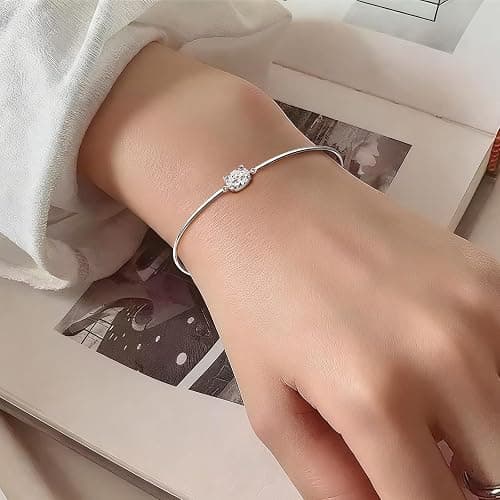 Poxtex Gold Bangle for Women, Dainty 14K Gold Silver Plated Bracelet Non Tarnish Waterproof Cute Trendy Simple Diamond Cubic Zirconia Bangle Bracelet Charm Jewelry.Gift for Mother's Day Christma Birthday Wedding thumbnail 3