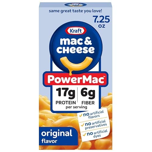 Kraft PowerMac Mac and Cheese, 1 Box, for Protein Easy Dinners or Dinner Sides, Original Flavor, 17g Protein and 6g of Fiber per Serving, No Artificial Flavors, Preservatives or Dyes, 7.25 oz - Image 1