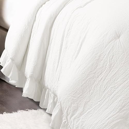 Lush Decor Reyna Ruffle Comforter Set - 3 Piece Full/Queen Size Ruffle Comforter Set - Elegance for Bedroom - Full/Queen, Pure White thumbnail 3