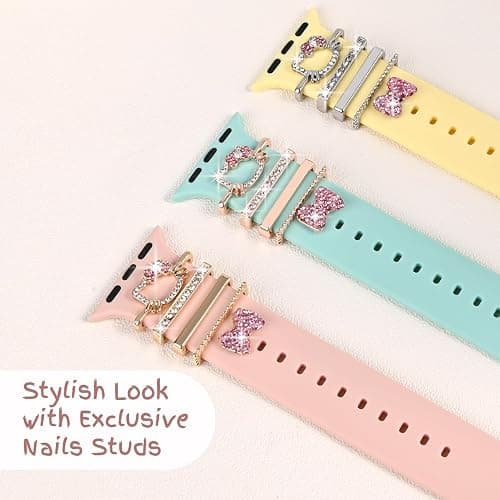 Shesyuki Watch Band Charms Set - Decorative Rings and Clasps with Shining Stones, Compatible with iWatch Series 1 to 8, Fits 38mm/40mm/41mm/42mm/44mm/45mm Models (No Watch Band) - Cat Set- Silver thumbnail 4