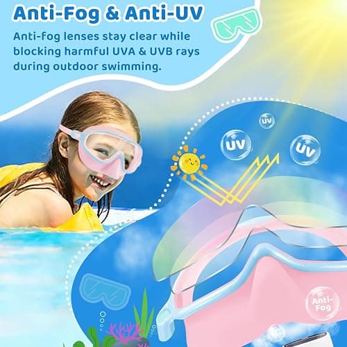 Vvinca Kids Swim Goggles with Nose Cover 2 Pack for 3-14 Pool Swim | 2-Pack Anti-Fog Kids Swim Goggles, Soft Silicone Nose Cover, UV400 & 180° Wide View, Adjustable 3-14, for Pool Swim thumbnail 5