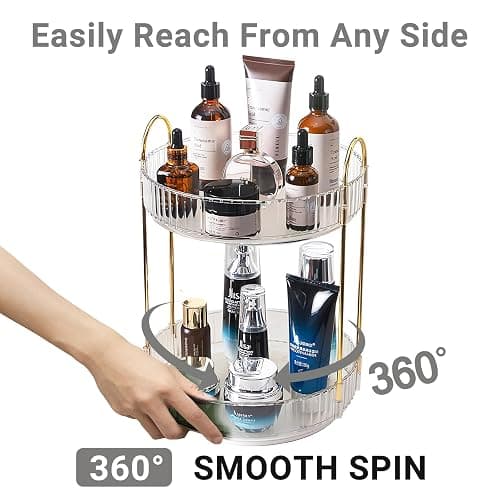 Asayuee 360 Rotating Makeup Organizer,2 Tier Large Capacity Make Up Organizers and Storage,Skincare Perfume Vanity Organizers,Bathroom Cosmetics Storage Organizer Countertop(Clear-2 Tier) thumbnail 4
