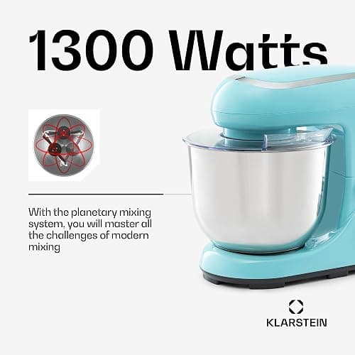 Klarstein Stand Mixer, 5L Food Mixer for Baking with Bowl, 1300W Cake Mixer w/Beater, Dough Hook, Whisk & Mixing Bowl, 6 Speed Planetary Rotation Kitchen Maker, Electric Mixer for Baking Bread Pastry thumbnail 4