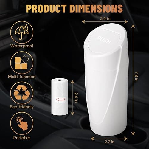 SGLRT Car Trash Can Bin with Lid - Car Garbage Can Cup Holder - White Mini Leakproof Vehicle Trash Garbage Can Bin with 20pcs Trash Bags-Car Organizers and Storage for Front Back Seat Accessories thumbnail 6