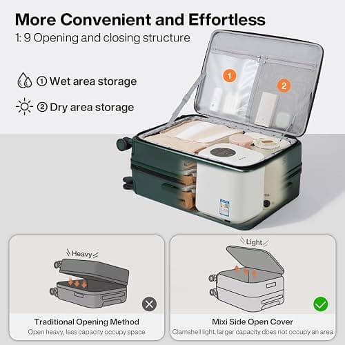 mixi 24 Inch Large Expandable Checked Luggage PC Hard Shell Suitcase Top Opening Rolling Travel Suitcases with Spinner Wheels & TSA Lock, Blackish Green thumbnail 3