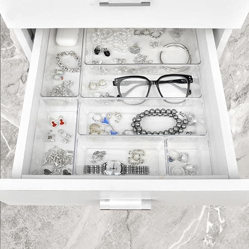 Manalete Drawer Organizers Set of 15, 4 Sizes Clear Plastic Drawer Organizers and Storage Bins for Kitchen, Bathroom, Office, Dresser Desk Drawer Organizer Tray for Jewelry, Makeup, Junk, Gadgets thumbnail 5
