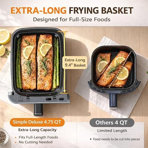 Simple Deluxe 9.5-Qt Dual Basket Air Fryer, 10-in-1 Digital Preset 1700W Airfryer, Sync Cook, Independent Temp Control, Shake Reminder, Nonstick Basket, Black thumbnail 5