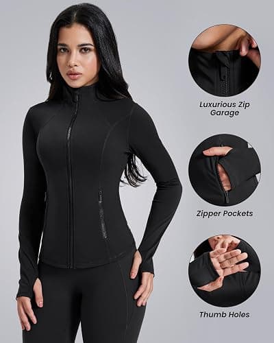 AVGO Womens Workout Jackets Lightweight Athletic Zip Up Jacket Slim Fit Running Gym Top with Pockets & Thumb Holes thumbnail 5