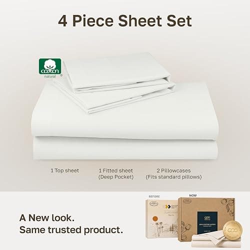 Soft Natural 100% Cotton Sateen Full Size Sheets, 4 Pc Set, Ivory | Backed by Good Housekeeping Seal, Light & Breathable For Hot Sleepers, 14" Deep Pocket, All-Around Elastic, Durable thumbnail 3