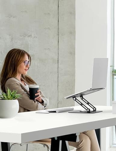 ALASHI Laptop Stand for Desk with 360 Rotating Base, Multi-Angle Adjustable Laptop Stands, Foldable Laptop Riser Compatible with 10 to 15.6 Inches PC Computer, Black thumbnail 7