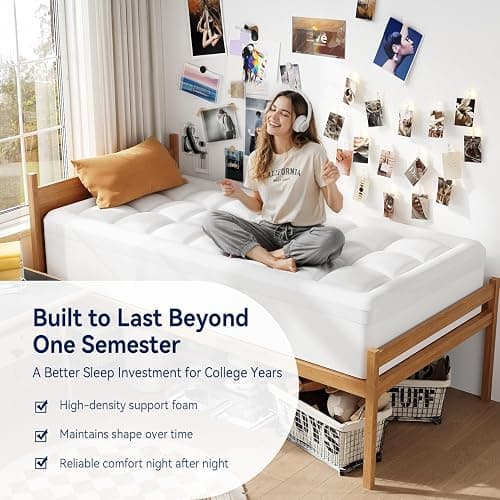 ELEMUSE Twin XL Dual Layer 3 Inch Memory Foam Mattress Topper for College Studends, Dorm Room Essentials, 2 Inch Cooling Gel Foam and 1 Inch Soft Pillow Top Bed Pad,Back to School Comfortable Support thumbnail 3