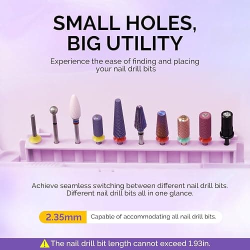MelodySusie Acrylic Nail Tool Storage Box, Portable Dustproof Stand Displayer Holder Organizer Container Manicure Efile Accessories Nail Drill Kit Case, Travel Salon Home, Purple(Only Box) thumbnail 5