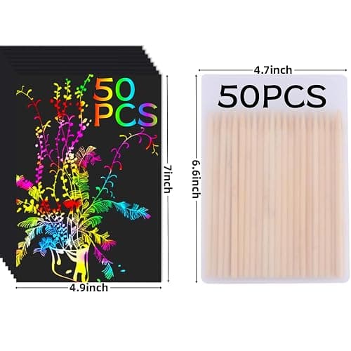 Cityrosy 100 Pcs Scratch Art Paper Rainbow Sets Arts and Crafts for Kids ﻿ | Classroom Supplies Black Magic Scratch Off Craft Set Kits for Age 3-12 Party Games Birthday Gifts Easter Basket Stuffers thumbnail 2