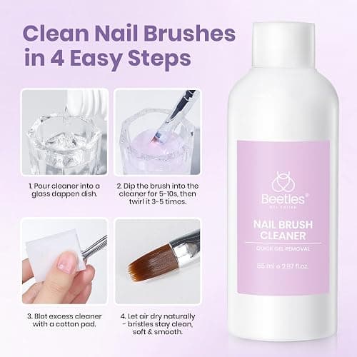 Beetles Nail Art Brushes Cleaner and Conditioner 85ml/2.87 Fl.Oz Nail Brush Restorer Quick Clean Break in Manicure Brush of Gel Polish, Nails Extension Gel, Dip Powder, Acrylic Builder DIY and Salon thumbnail 6