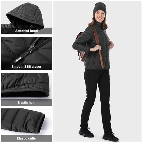 Outdoor Ventures Women's Packable Lightweight Full-Zip Puffer Jacket with Hood Quilted Winter Coat thumbnail 5