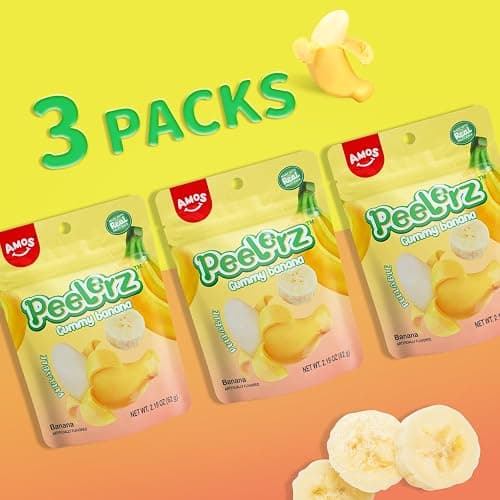 Amos Peelerz Banana Gummies,Peelable Banana Candy,Peeling Fruit Snacks Fat Free, Resealable 2.19oz Bag (Pack of 3) thumbnail 4