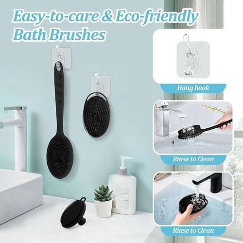 GEENOA Silicone Back & Body & Face Scrubber Set 3PCS, Gentle Exfoliating Back & Body Scrubber with Dual-Side Brush Head, Hygienic Silicone Loofahs with Soft Bristle and Non-Slip Handle(Black-3PC) thumbnail 9