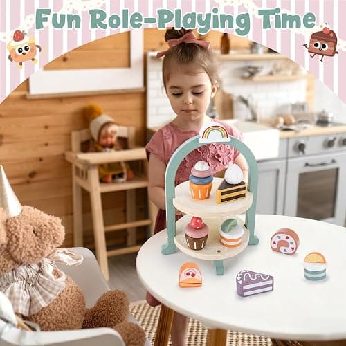 BBWELL Torta per Set da tè Giocattolo,Accessori Cucina Giocattolo Legno per Bambini Bambina,Set Cibo Finto Giocattolo per Cucina Bambini,Regalo Bambino Compleanno Pasqua Halloween Natale 3 4 5 Anni thumbnail 5