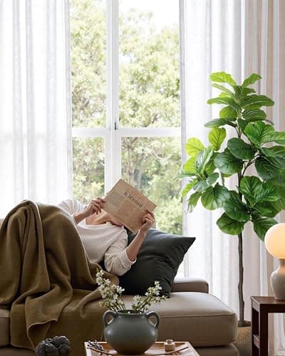 LuceAlberi Artificial Fiddle Leaf Fig Tree 6FT - Large Fake Tree with White Planter&Basket, Tall Faux Ficus Lyrata Tree Floor Plants for Indoor Home Decor Office Living Room Housewarming Gift, 1Pack thumbnail 8
