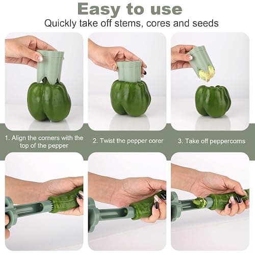 2pcs Pepper Corer, 4.45x2.2x2.2in/11.3x5.6x5.6cm ABS Material Pepper Deseeder 2 in1 Fruit Corer Cutter Kitchen Essential for Kitchen Home Family Camping(Green) thumbnail 4