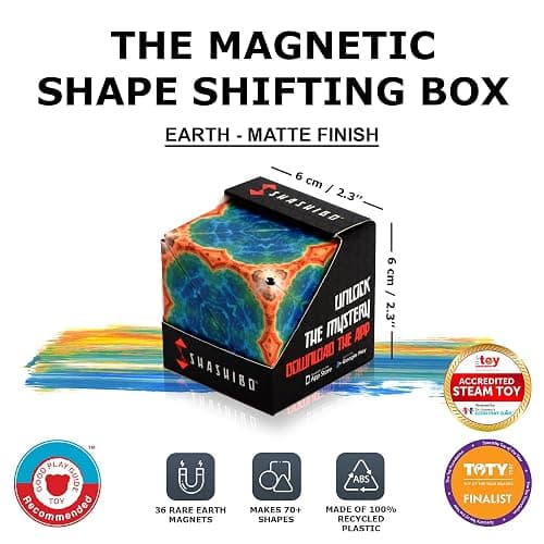 SHASHIBO Shape Shifting Box - Award-Winning Fidget Toy w/ 36 Rare Earth Magnets - Fidget Cube Transforms Into Over 70 Shapes, Sensory Toy Gift for Kids, Teens, and Adults (Earth) thumbnail 2