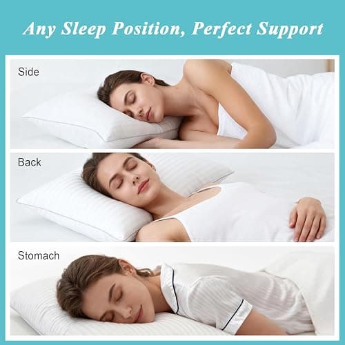 Ltinhome Bed Pillows Standard Size Set of 2-100% Cotton Cover, Down Alternative Gel Polyfill Filled, Twin Soft Medium Adjustable Hotel-Style Pillow Inserts, 20x26 Inch thumbnail 5