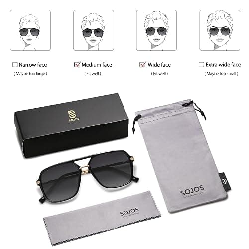 SOJOS Aviator Sunglasses for Women & Men, Square, Polarized Lens, SJ2229 | Designer, Trendy, Double Bridge Pilot Sun Glasses, UV400, 90s Retro Shades thumbnail 6