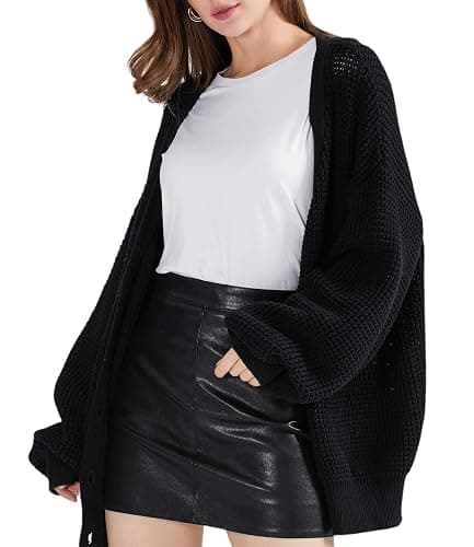 QUALFORT Women's Oversized 100% Cotton Cardigan Sweater | Long Sleeve V Neck Button Down Open Front Knit Outerwear thumbnail 6
