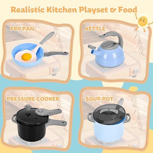 Zero Zoo 105Pcs Kids Kitchen Toy Accessories, Toddler Pretend BBQ Camping Cooking Playset, Play Pots, Pans, Utensils Cookware Toys, Play Food Set, Vegetables, Learning Gift for Girls Boys thumbnail 9