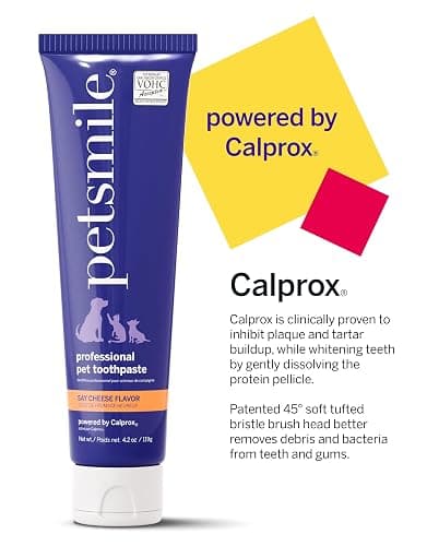 Petsmile Professional Pet Teeth Brushing Kit for Cats & Dogs - Only VOHC Accepted Toothpaste & Patented Toothbrush - Proven to Control Plaque & Tartar Calprox Formula (Say Cheese, 4.2 Oz) thumbnail 4