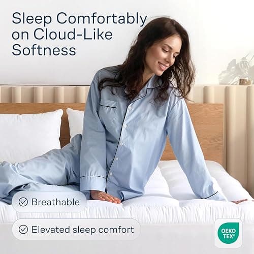 Niagara Sleep Solution 100% Cotton Top Full Non-Slip Mattress Topper - Cloud-Like Mattress Pad for Back Pain Relief - Extra-Grip, Breathable & Naturally Cooling for Hot Sleepers, White thumbnail 2