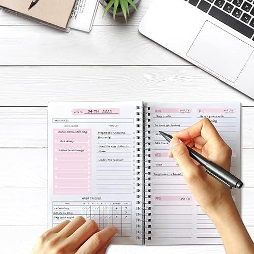 Moseem Weekly Planner Notebook, Undated A5 Planner Notebook Daily Planner to Do List Diary,Weekly Goals Planner with Habit Tracker 52 Weeks Planning for College Work ADHD Planner(Pink) thumbnail 2