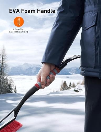 AstroAI 27" Snow Brush and Ice Scrapers for Car Windshield, Detachable Snow Scrapers with Ergonomic Foam Grip for Cars, Trucks, SUVs (Heavy Duty ABS, PVC Brush, Red) thumbnail 5
