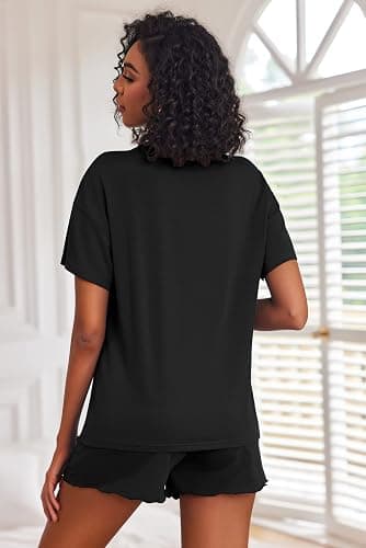 Ekouaer Pajamas Set for Women Short Sleeve Lounge Set 2 Piece Soft Cute Pjs | Lightweight Summer Pajamas,Henley Top with Buttons,Elastic Waist Shorts,for Loungewear,Sleepwear,Beach,Vacation,Gift thumbnail 2