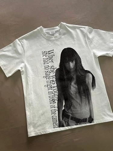 Goth Vintage Rapper T Shirt Men Oversized Graphic Tee Y2k Emo Grunge Shirts Streetwear - White Grey - Medium thumbnail 5