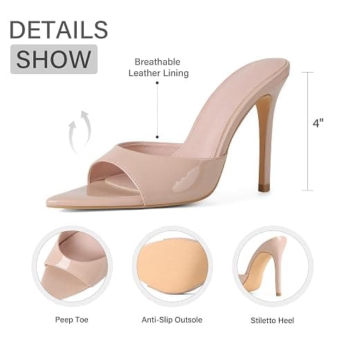 INSMIA Womens Sandals Open Toe Stiletto High Heels Dress Mules Slip On Patent Leather Comfortable Shoes for Office Party Wedding Summer Sandals for Women 2026 thumbnail 2