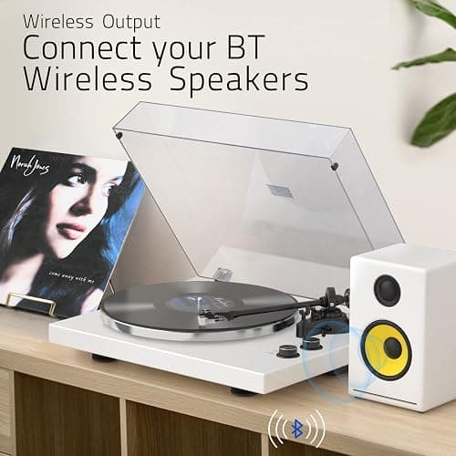 Record Player Turntables with Wireless Output Connectivity Vinyls Players Belt-Drive 33 45 RPM Speed Phono Line USB Digital to PC Recording MM Cartridge AT-3600L Classic New Sleek Piano White thumbnail 5