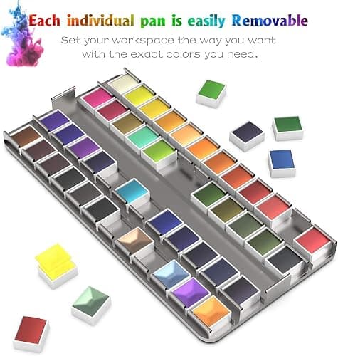 RATEL Aquarellfarben-Set, Aquarellkasten -- 48 feste Farbpigmente + 1 hochwertiger Pinsel + 20 Blätter + 2 Aquarellstifte, wasserlösliches und leicht zu mischendes Aquarellfarben-Set thumbnail 3