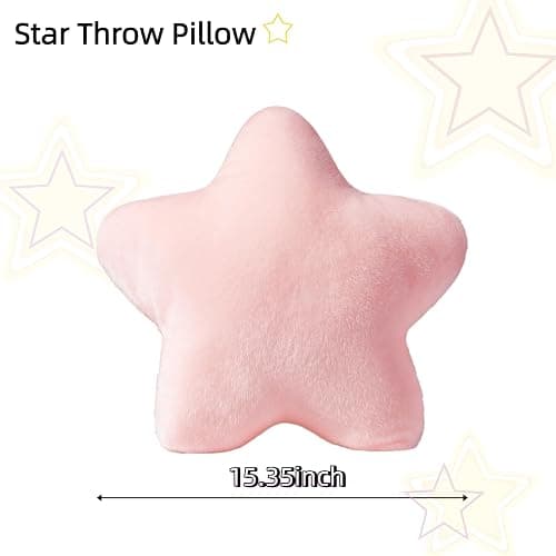 FSRONGXI 2PCS Star Pillow Set, 15.35’’ Cute Pink White Decorative Star Shaped Throw Pillows for Bed Couch, Aesthetic Soft Faux Plush Pillow Cushion for Room Bedroom Decor Sofa Chair (Pink&White) thumbnail 3