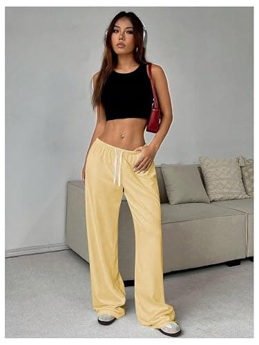RoseSeek Women's Drawstring Waist Straight Streetwear Long Wide Leg Pants Casual Loose Baggy Workout Long Fall Sweatpants thumbnail 4