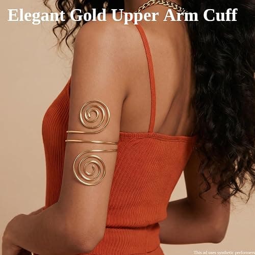 KICOSY 6PCS Gold Bangles Cuffs for Women, Boho Adjustbale Gold Accessories | Chunky Gold Bangles and Arm Cuffs for Prom, Beach, Costumes Party thumbnail 5