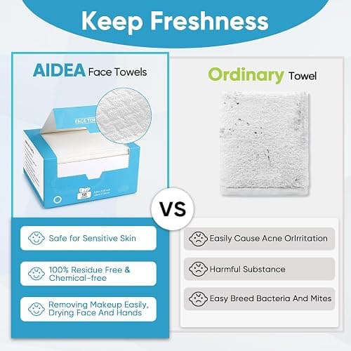 AIDEA XL Face Towels Disposable-100Ct (2 Box), Clean Facial Cloths, Facial Cleansing Wipes for Sensitive Skin, Face Towelettes for Makeup Removing, Nursing, Travel, Dry Wipes 9.84"×11.81" thumbnail 6