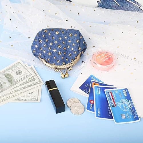 Oyachic Five Pointed Star Coin Purse,Denim Change Pouch,Wallets Buckle with Kisslock Clasp,Coin Holdr,Clutch Handbags for Women Ladies,Navy Blue thumbnail 7